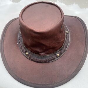 Barmah Men's Brown Leather Kangaroo Western Hat - Classic Braided Band sz Small